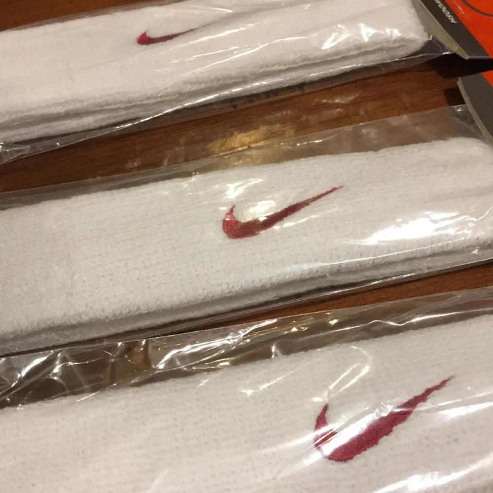 Nike Swoosh headband head sweat band X 3 white red men’s women’s terry cloth